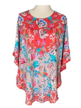 Tolani size medium Coral Multi Floral Tunic Top